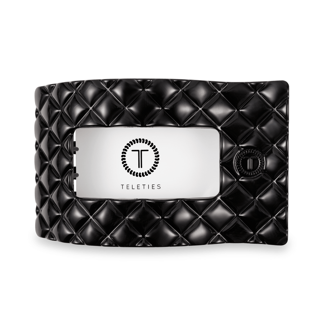 Jet Black Quilted Large Flat Rectangle Hair Clip