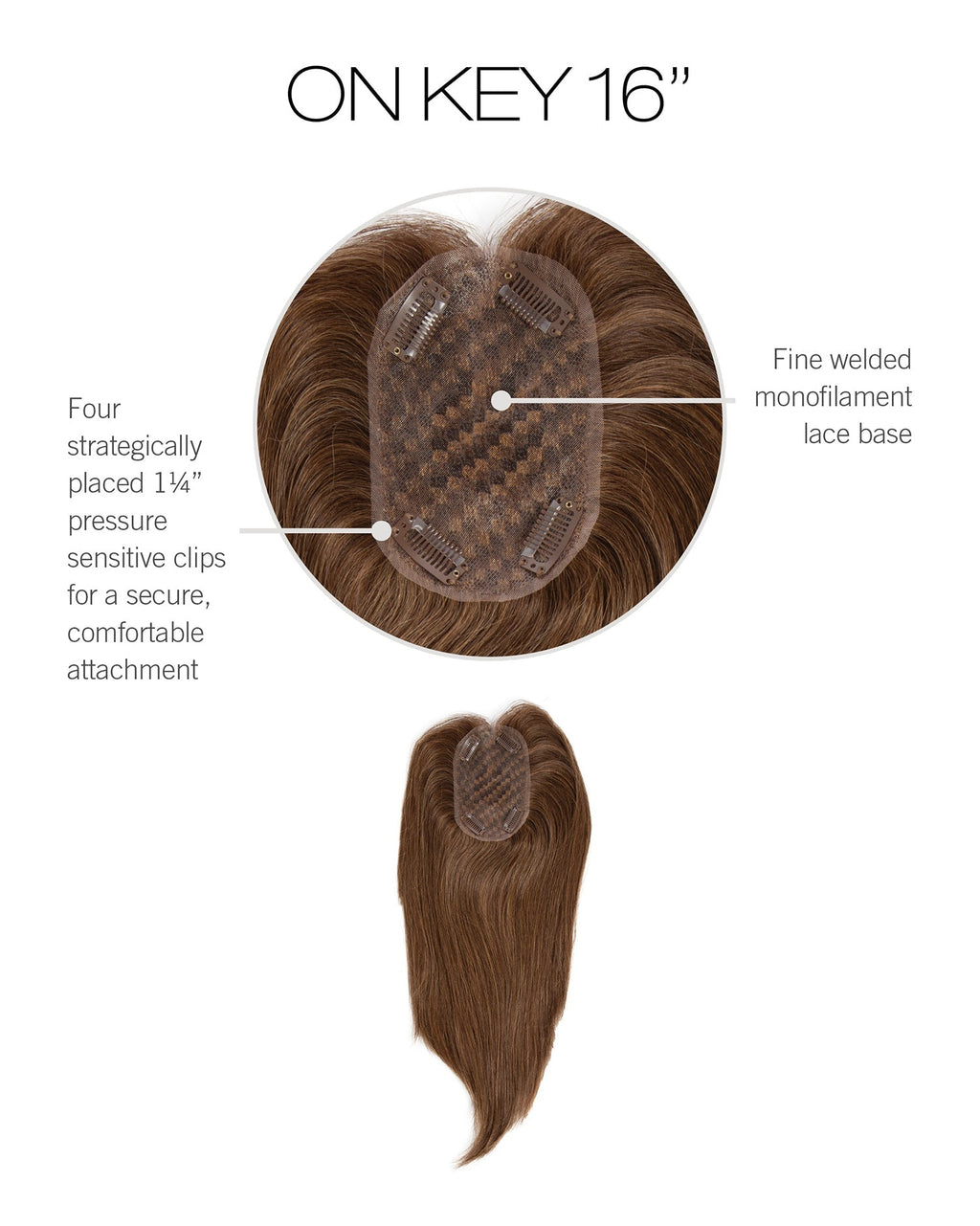 VIP Extensions On Key 16" Hair Topper R3HH Dark Brown Top Piece