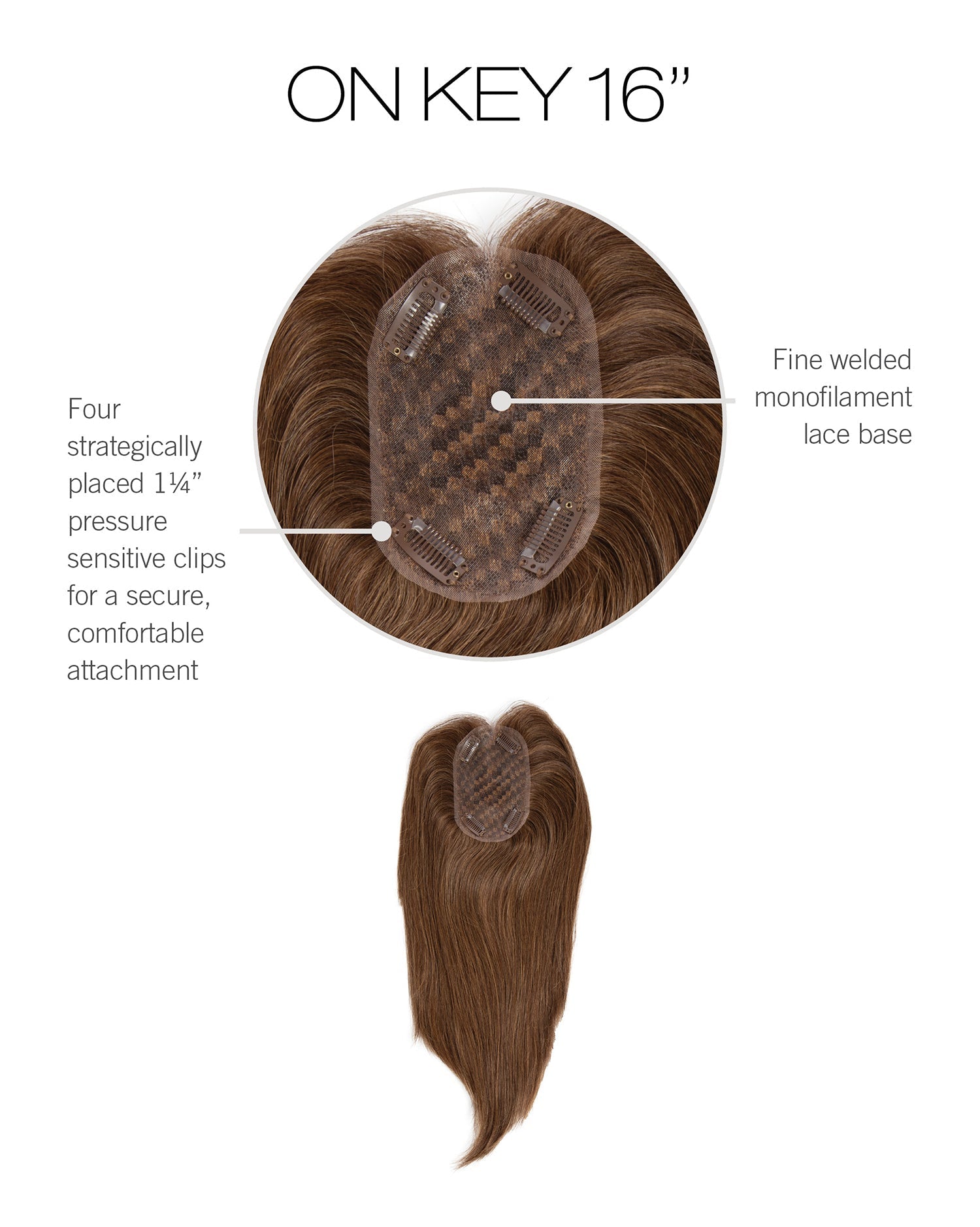 VIP Extensions On Key 16" Hair Topper R3HH Dark Brown Top Piece